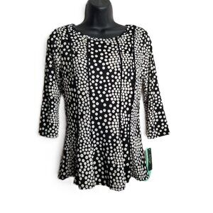 Lavanya Petite Polka Dot Top Petite Small Black White Peplum Y2K Office